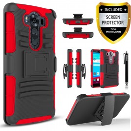 LG V10 Case, Dual Layers [Combo Holster] Case And Built-In Kickstand Bundled with [Premium Screen Protector] Hybird Shockproof And Circlemalls Stylus Pen (Red)